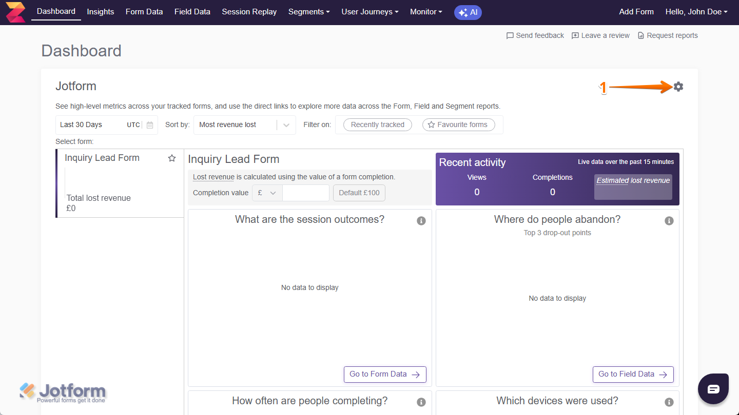 Gear icon in the Zuko Dashboard