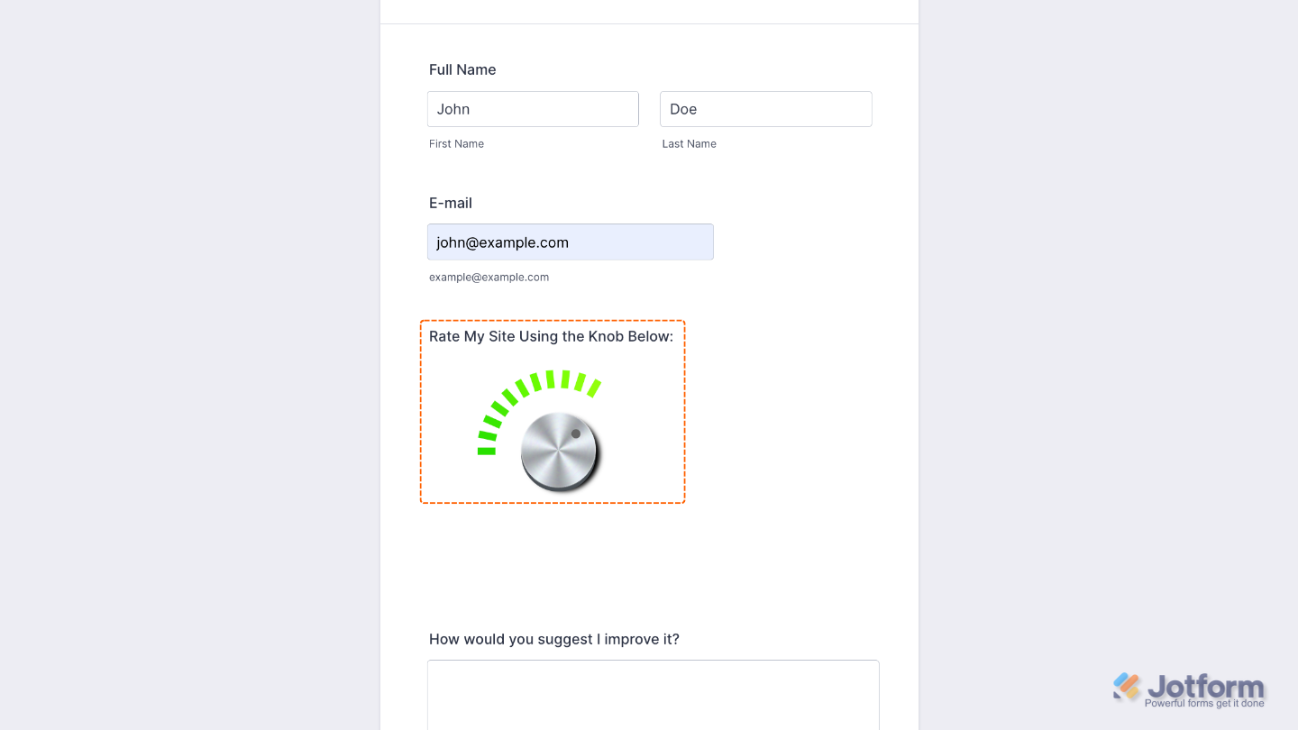 Form with the Knob widget added, allowing users to adjust values interactively using a dial
