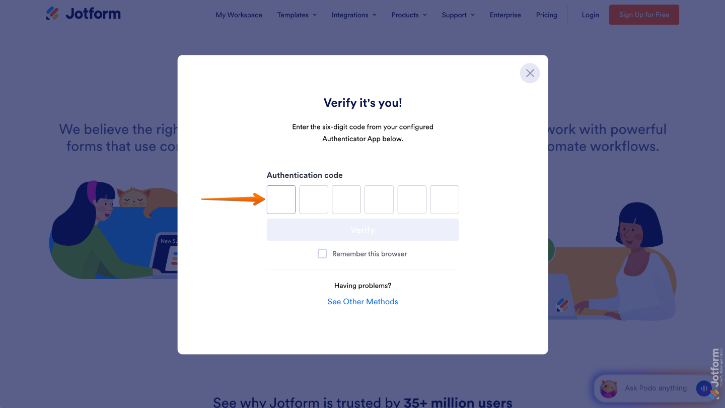 Login screen prompting for a two-factor authentication code from an authenticator app