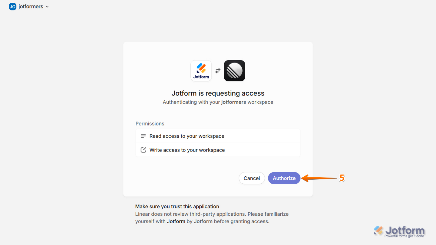 Authorization window of Linear