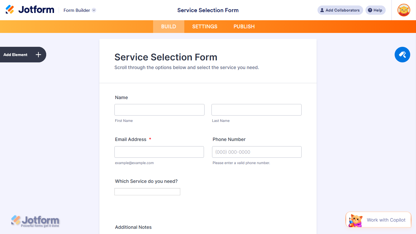 Form Builder showing Android List widget added to the form in Jotform