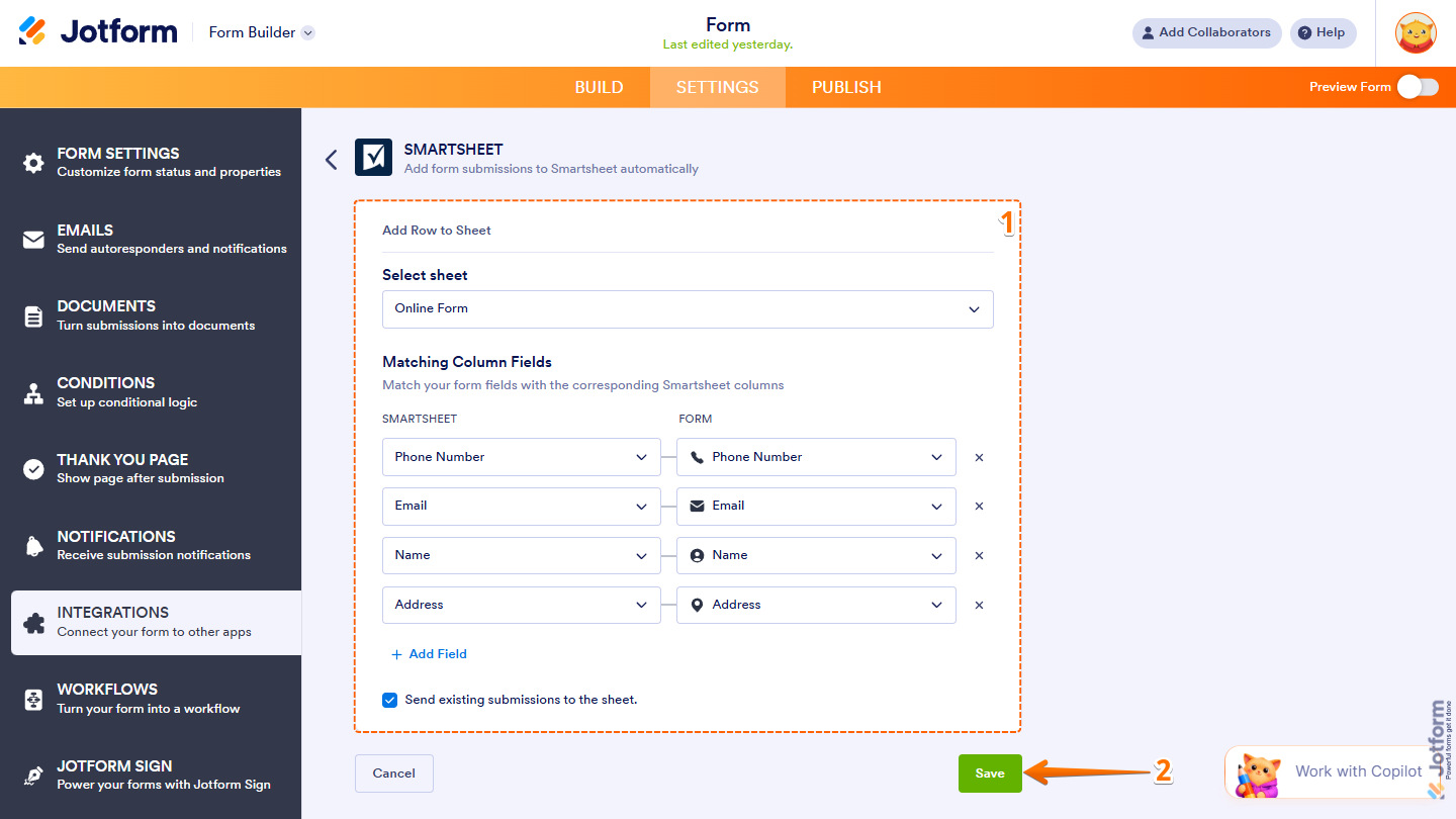 Smartsheet column mapping