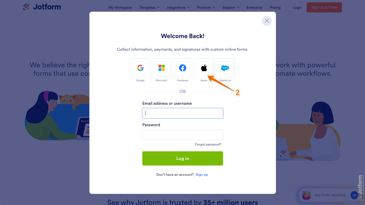 Login window showing the Apple icon for signing in with an Apple ID