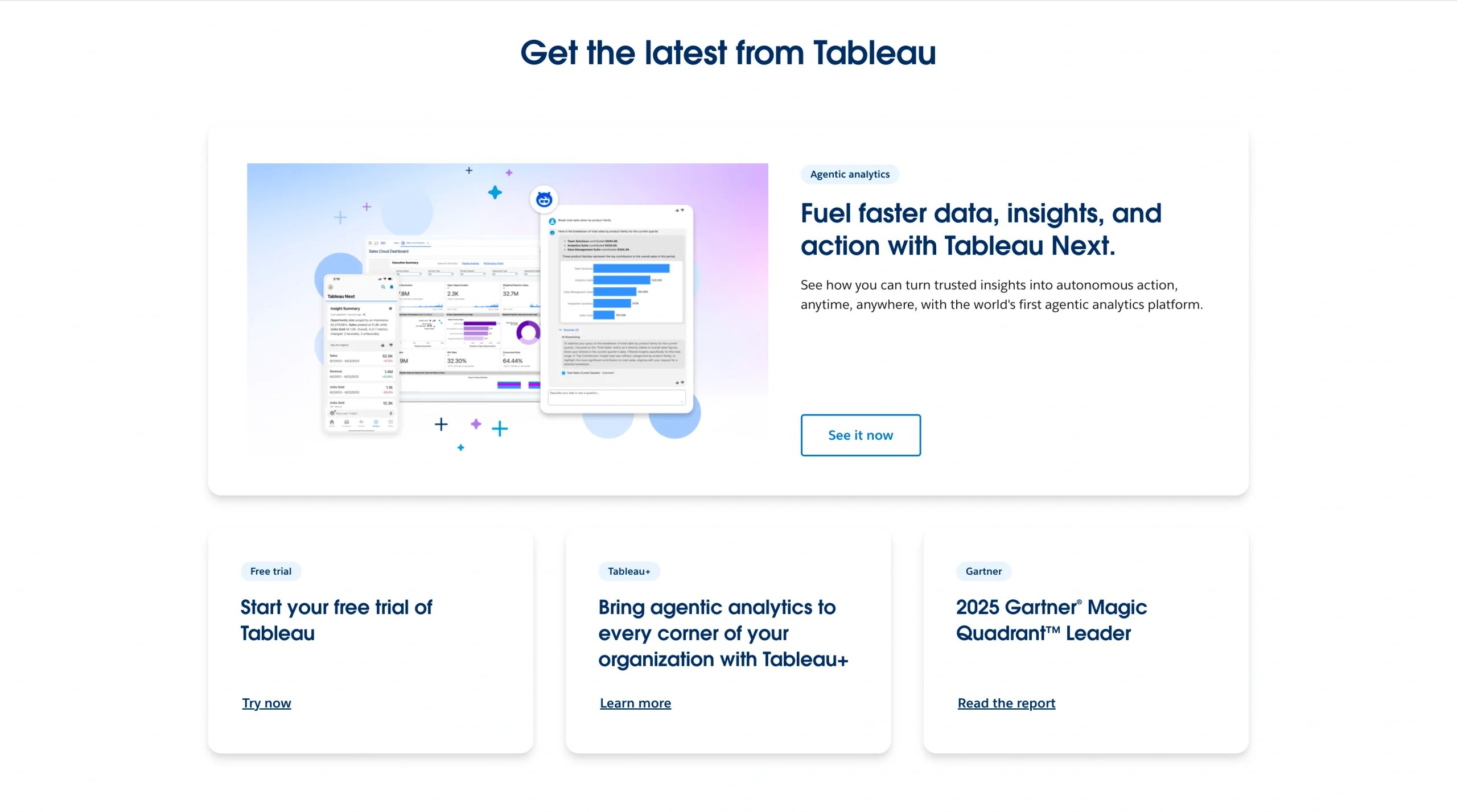 Screenshot of the Tableau landing page