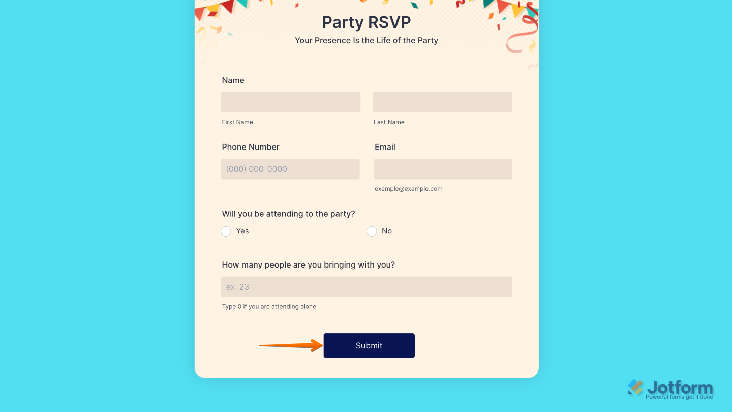 Form showing a configured Submit button used to send form responses