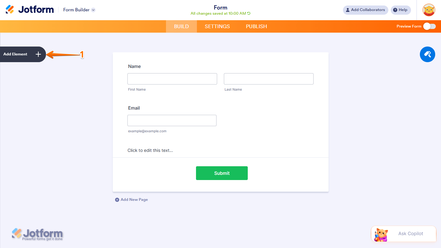 Add Element in Jotform Form Builder