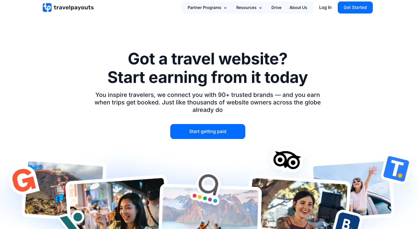 Travelpayouts website with the words: "Got a travel website? Start earning from it today"