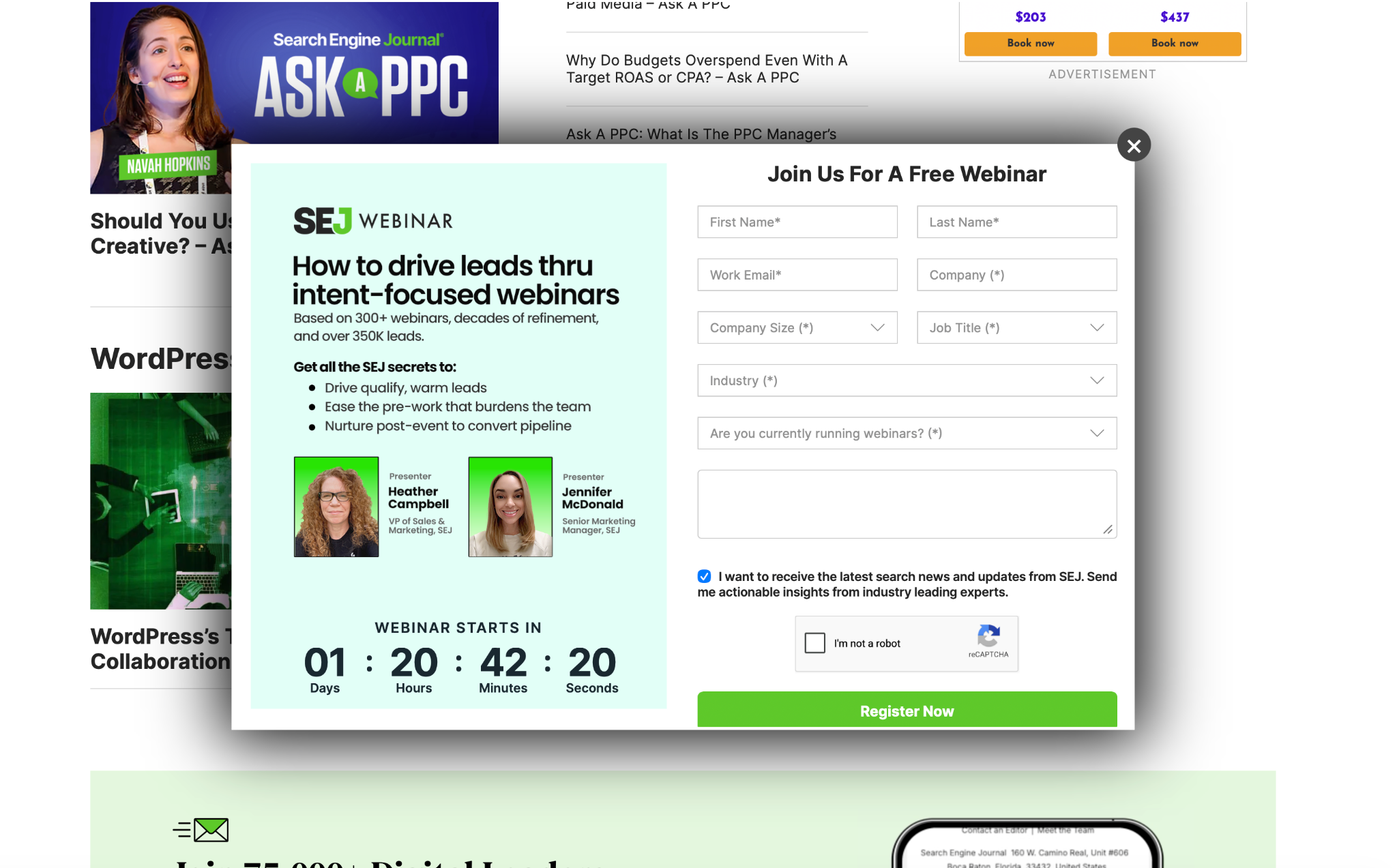 Webinar registration Form Example