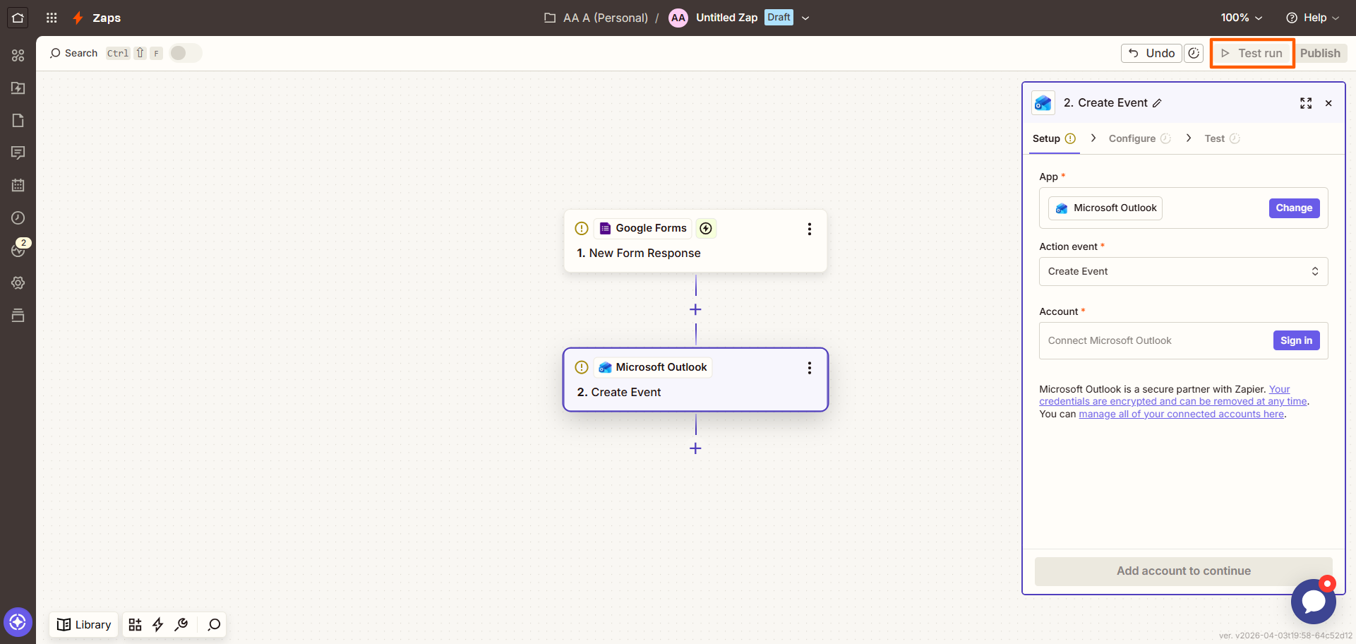 Zapier Zap Builder Test run Button