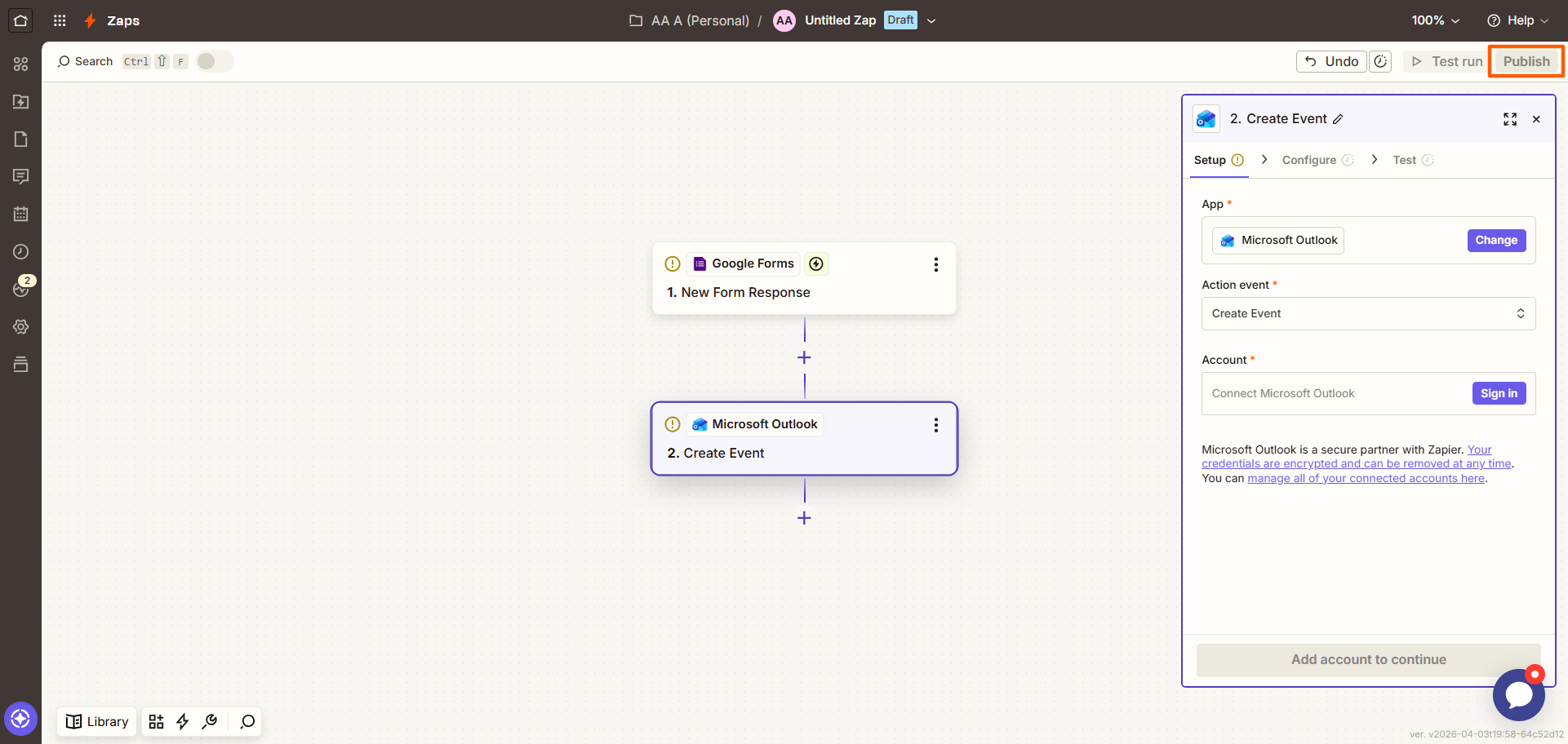 Zapier Zap Builder Publish Button
