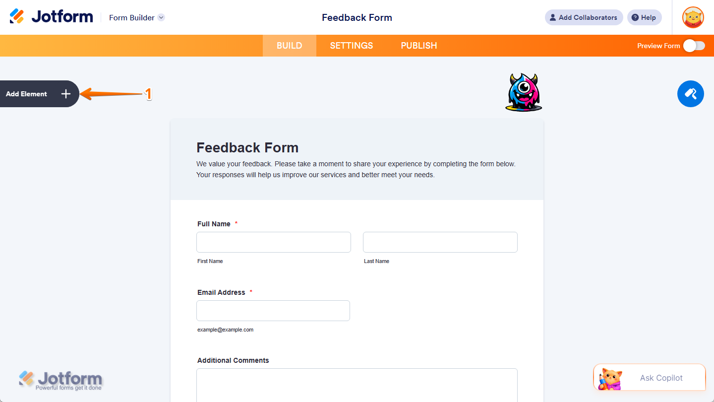 Add Element button in Jotform Form Builder