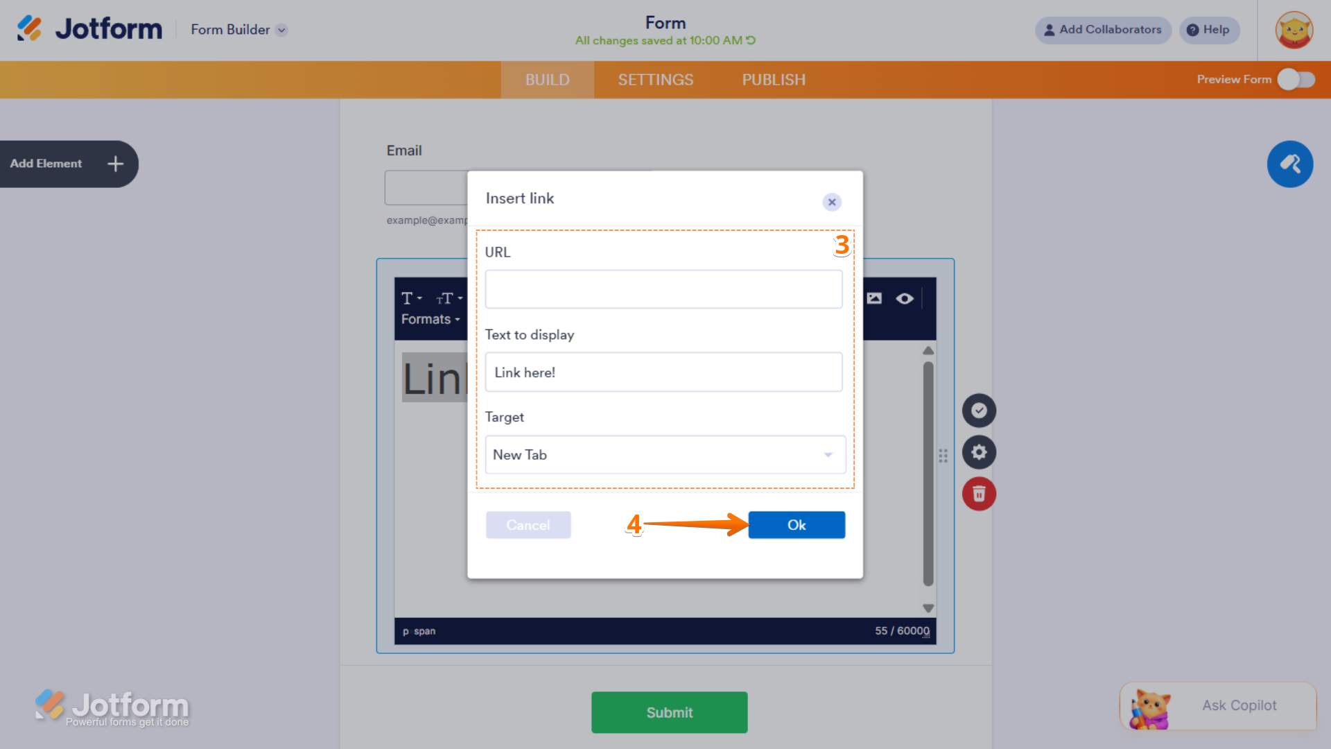 Insert Link window