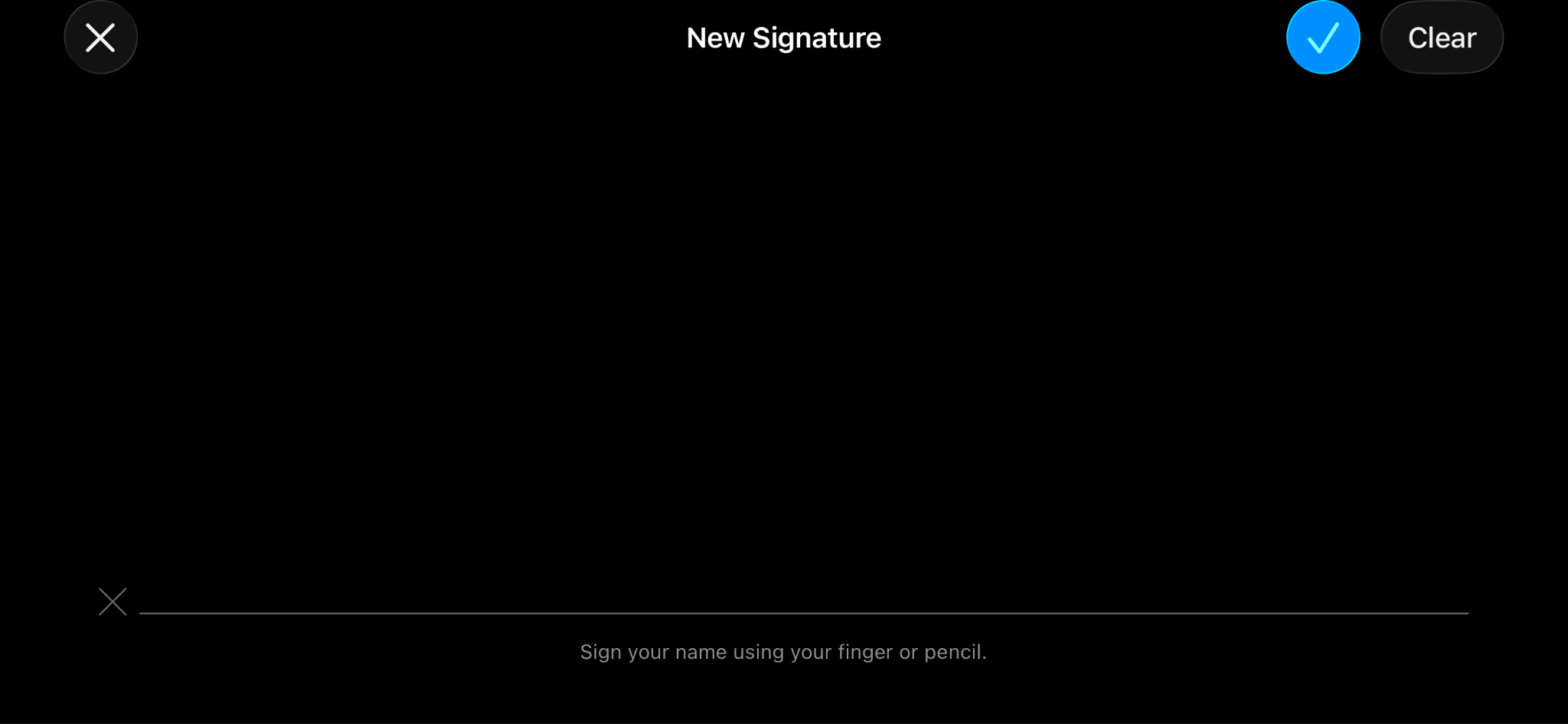 A signing modal on iPhone or iPad showing a blank screen