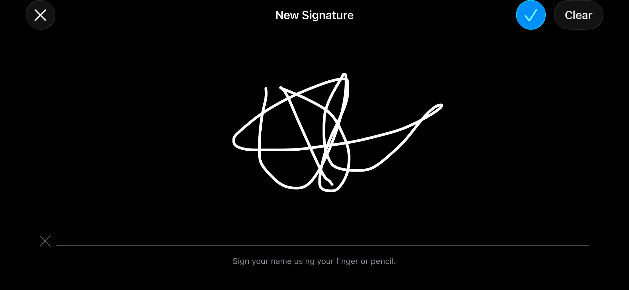 A signing modal on iPhone or iPad showing a signature