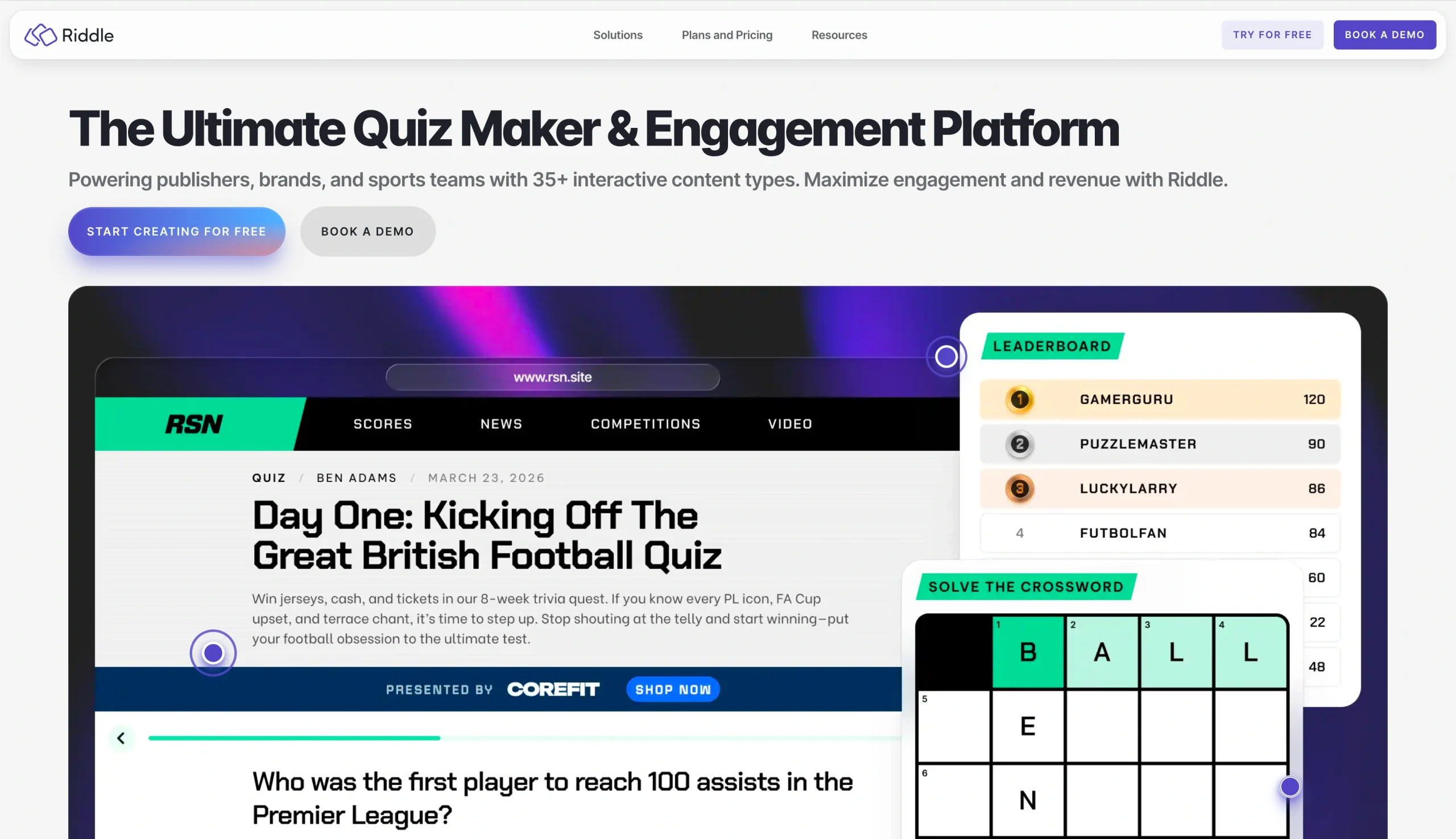 Screenshot of the Riddle landing page